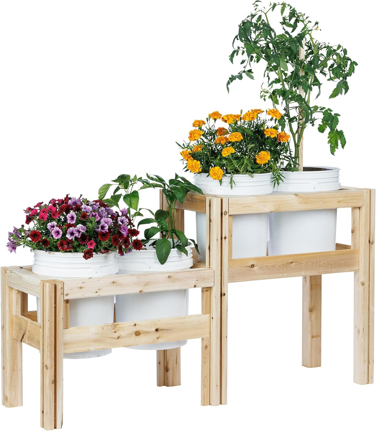 Greenes Fence Two-Tiers Four Bucket Elevated Cedar Wood Garden Frame, 54 in. x 16 in. x 30 in.