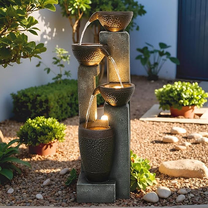 40''H 4-Tier Outdoor Garden Water Fountain Decor, Resin Fountain for Garden, Floor Patio, Deck