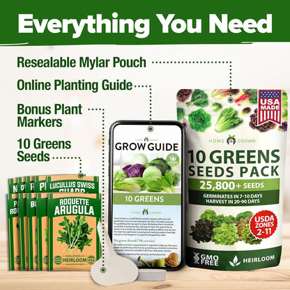 HOME GROWN 11,500+ Heirloom Lettuce Seeds - 10 Varieties Including Romaine, Buttercrunch, Iceberg