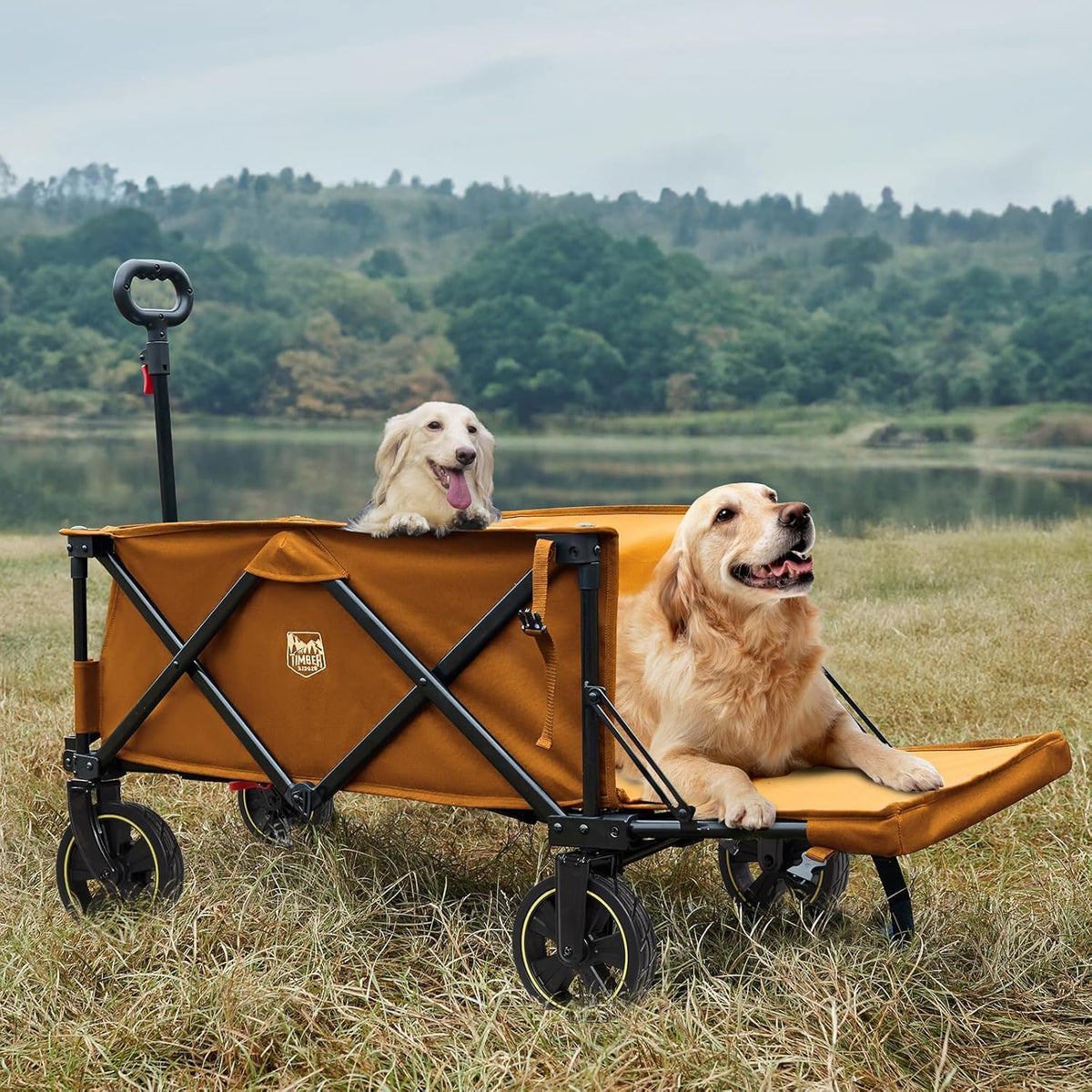 TIMBER RIDGE 49" Extra Long Collapsible Folding Wagon with Tailgate and Brakes, 250L Capacity