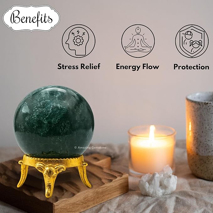 Amazing Gemstone Moss Agate Crystal Ball with Stand - 2" Inches Crystal Sphere Meditation Balls for