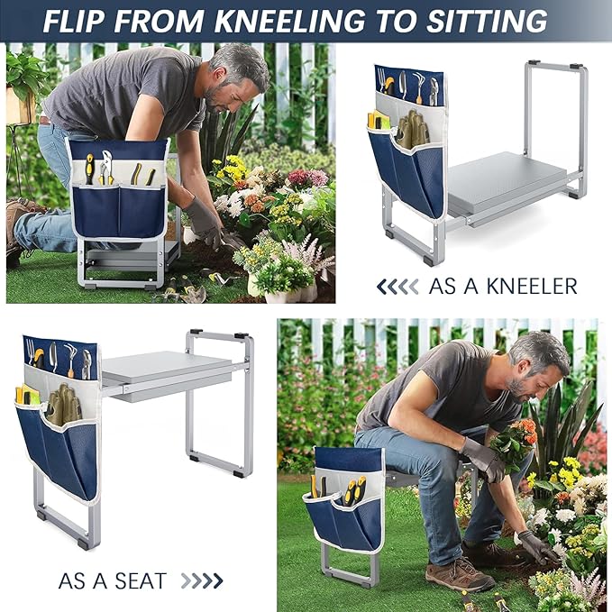 FLINTER 10.2" Wider Garden Kneeler and Seat, Heavy Duty Thick Gardening Bench for Kneeling and Seat