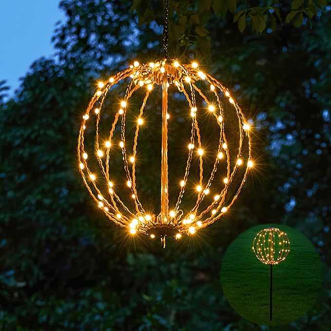 LIGHTSHARE 10IN 48LED Light Ball Yard Decoration Pathway Lights Sphere Light with Fold Flat Metal