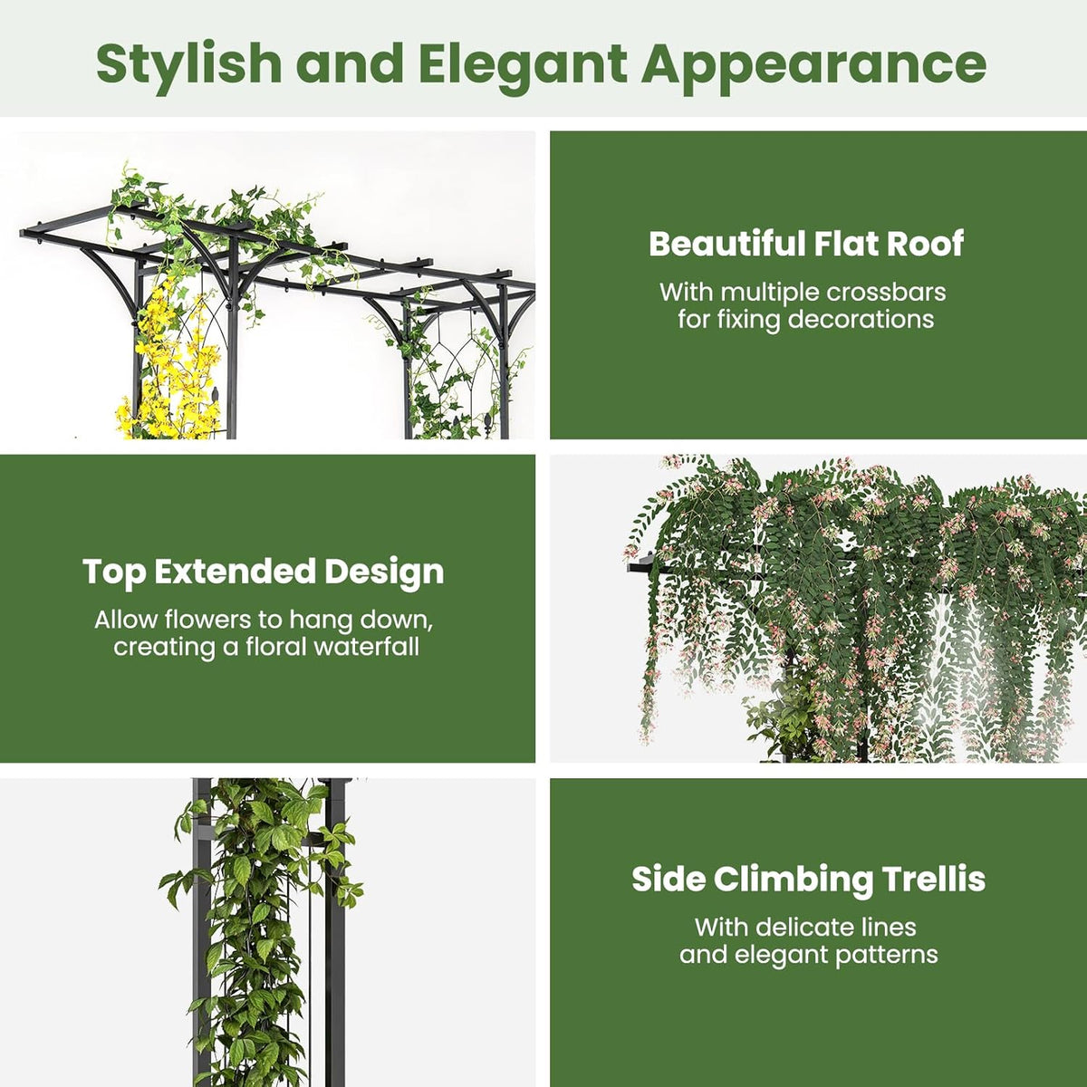 Moccha Garden Arbor, 6.8FT Metal Arbor Trellis for Climbing Plants, Roses, Vines, Outdoor Pergola