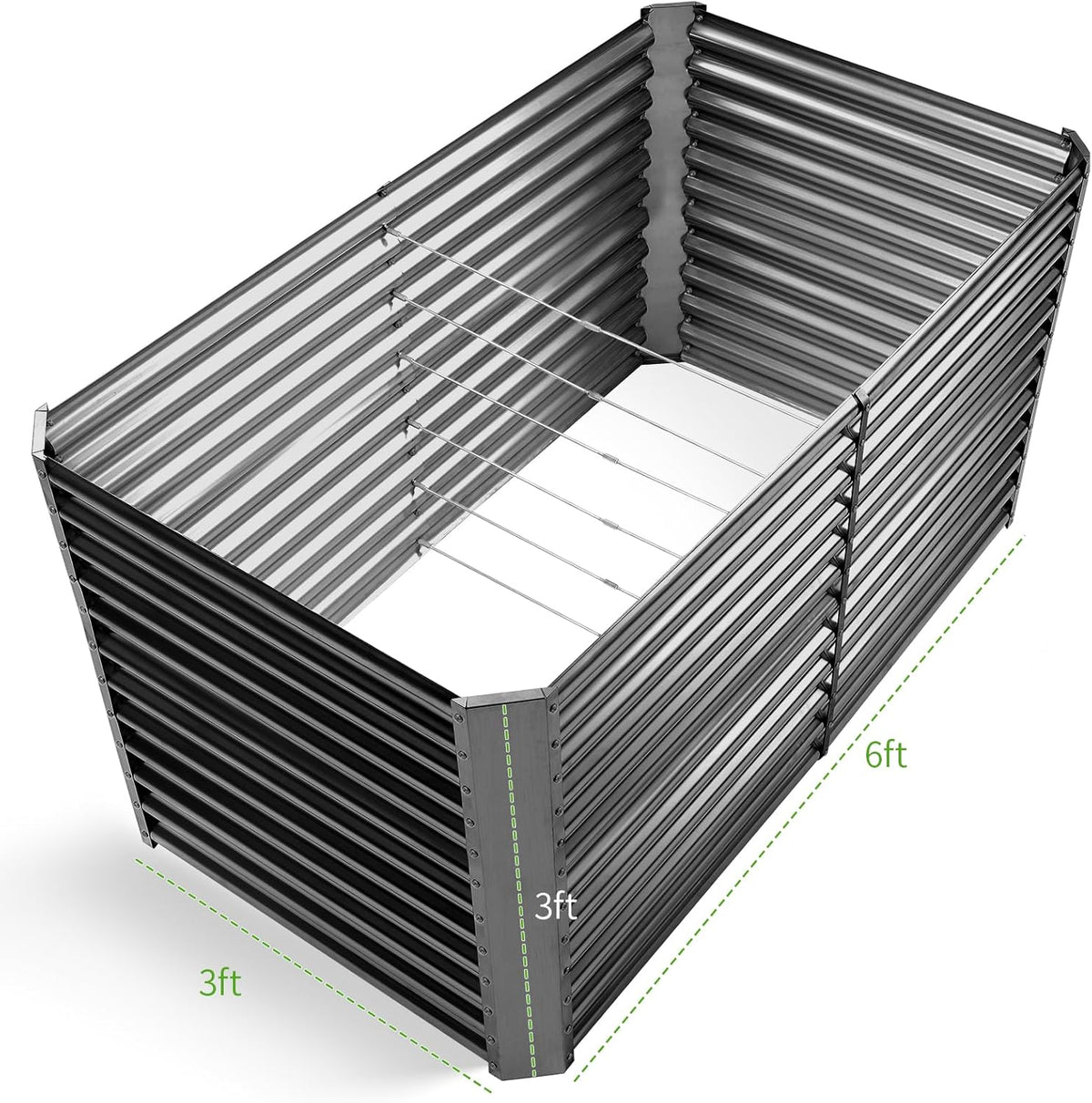 Land Guard 6x3x3ft Rectangular Galvanized Raised Garden Beds, Large-Capacity Metal Planter Box
