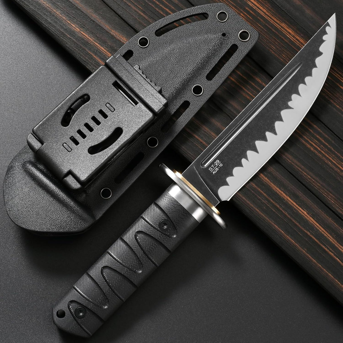 Sitivien ST29 Fixed Blade Knife, AUS-10 Steel Blade G10 Handle Full Tang Bowie Knife for Outdoor