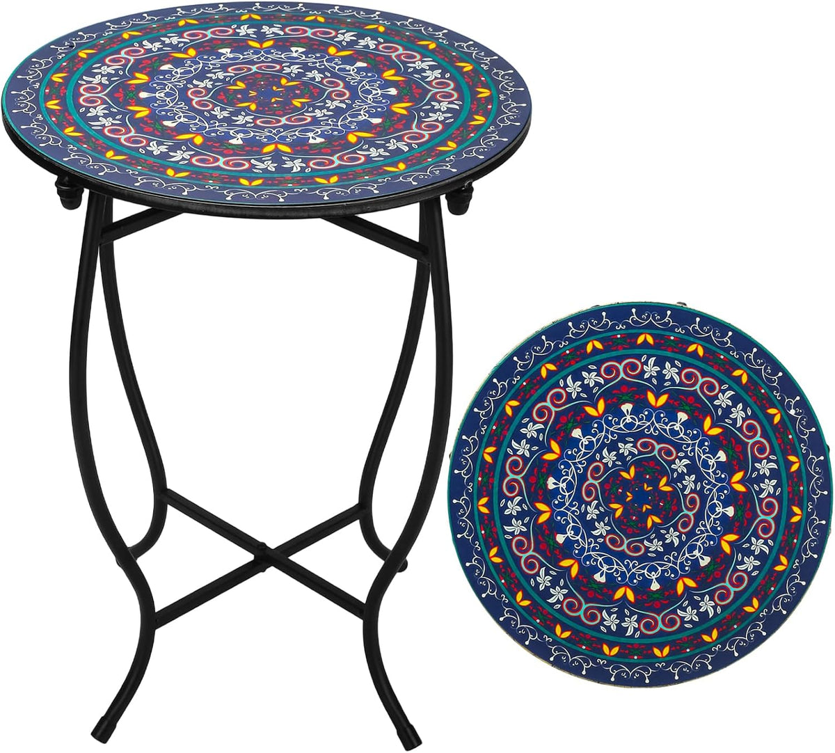 Outdoor Metal Side Tables, 14" Round Patio Side Table, Weather Resistant Metal End Table Side Table