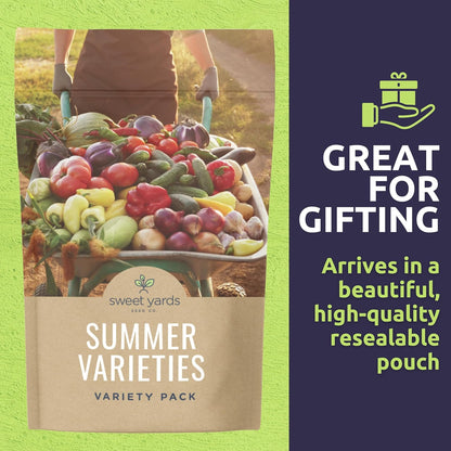 Organic Summer Seeds Variety Pack - 12 Individual Packs - 2025 Season - Basil, Tomatoes, Cucumber