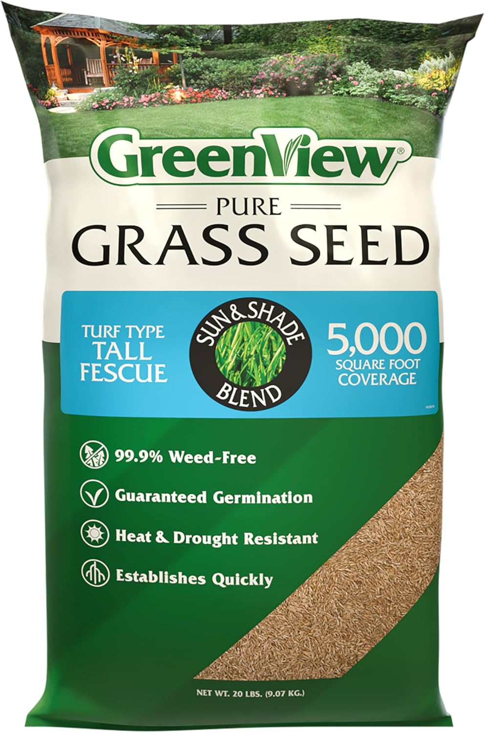GreenView Pure Grass Seed Turf Type Tall Fescue Sun & Shade Blend, 20 lb. Bag – Covers up to 5,000