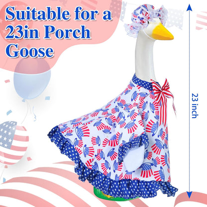 4th of July Goose Outfit Independence Day Clothes for Porch Goose 23" Cement Statue - Outdoor Patio
