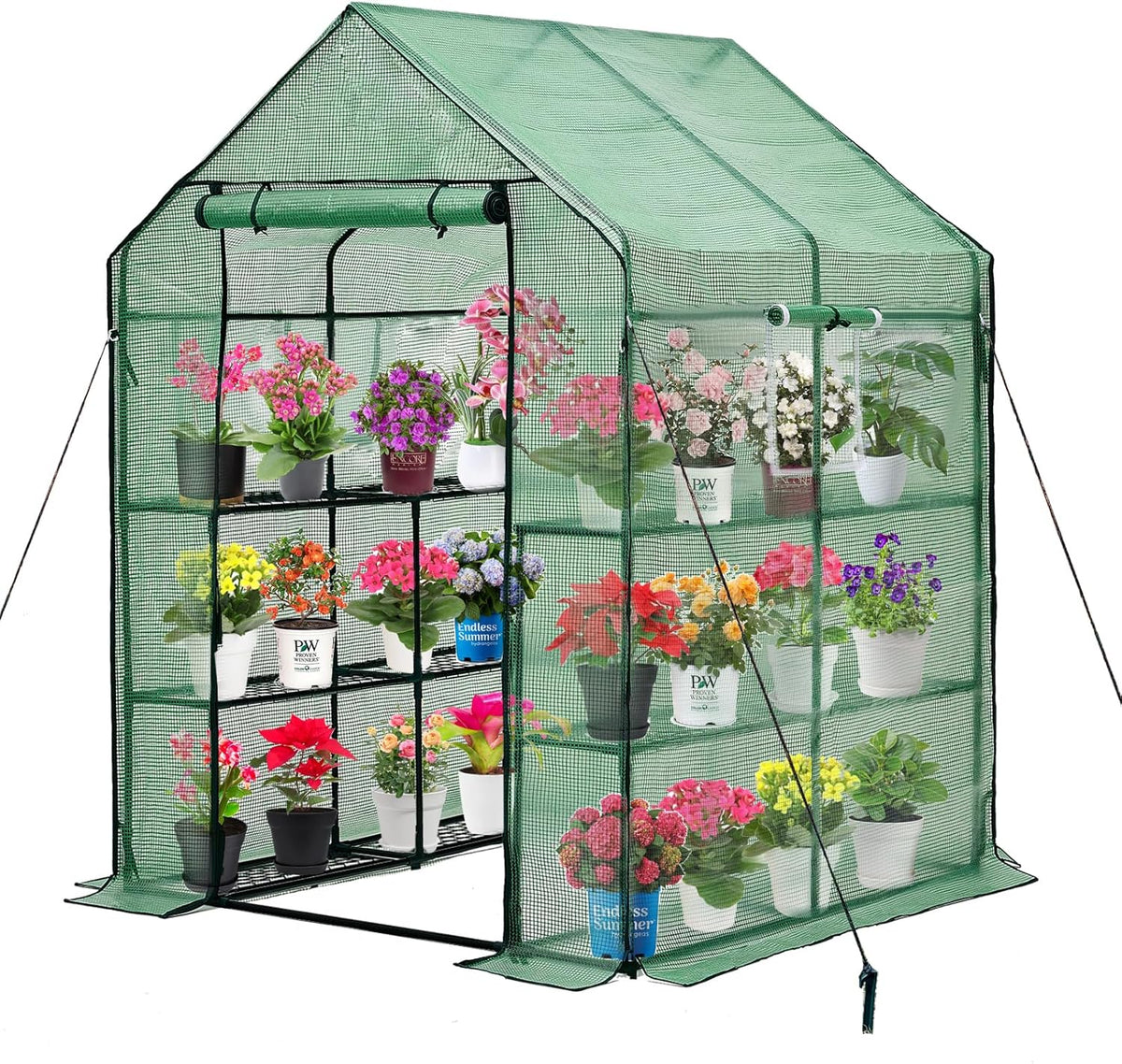 Walk-in Greenhouse for Outdoors, Thickened PE Cover & Heavy Duty Powder-Coated Steel, Mesh Door &