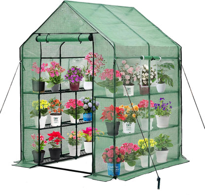 Walk-in Greenhouse for Outdoors, Thickened PE Cover & Heavy Duty Powder-Coated Steel, Mesh Door &