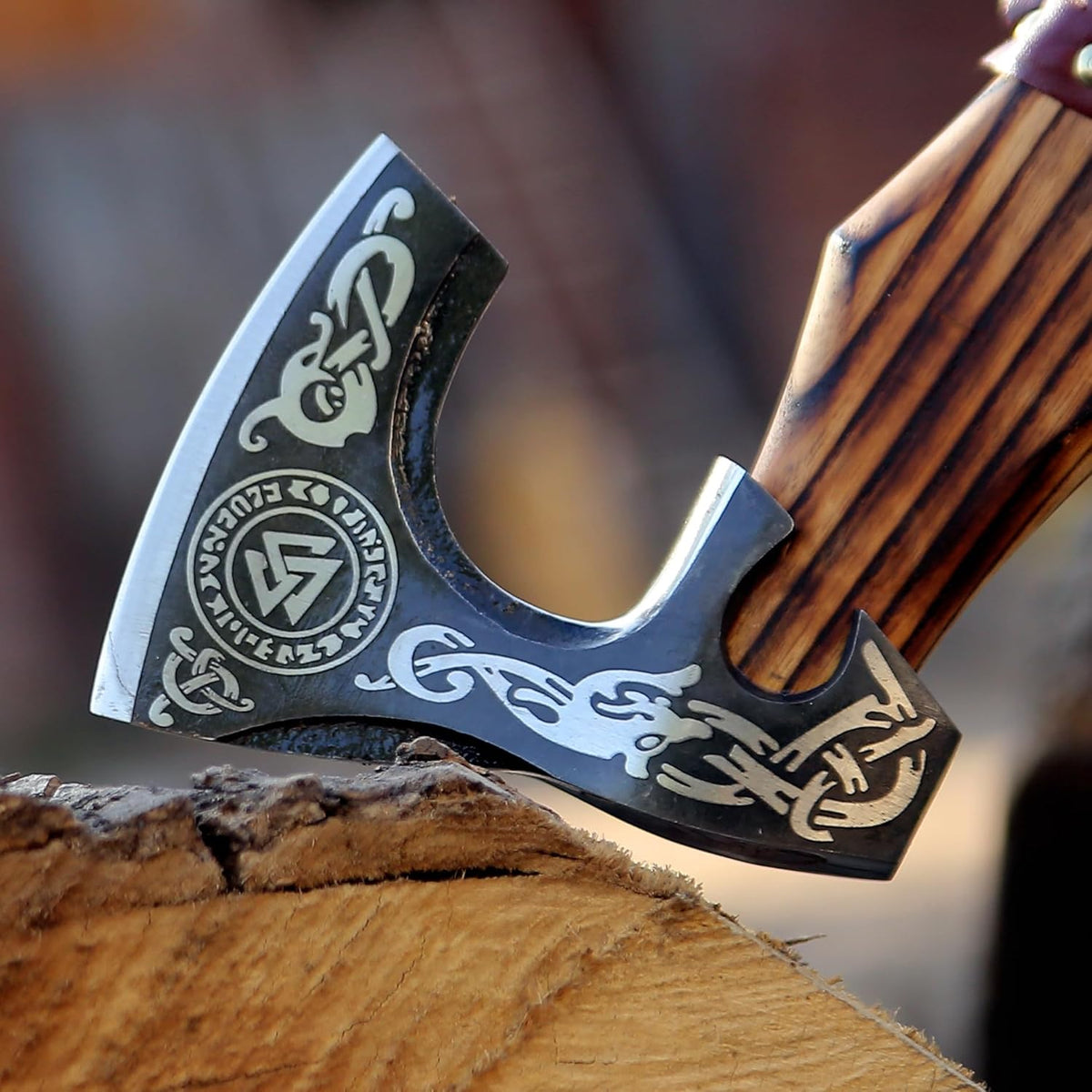 SHINY CRAFTS® Handcrafted Decorative Viking Axe with Leather-Wrapped Handle & Sheath – Engraved