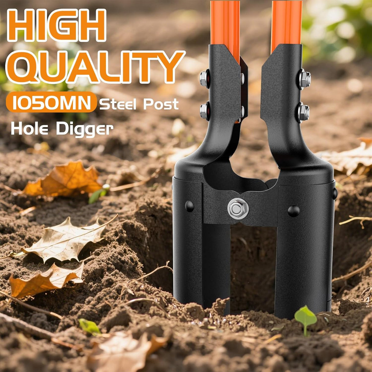 Post Hole Digger, Heavy Duty Post Hole Digger with Fiberglass Handle, Carbon Steel Blades, Manual