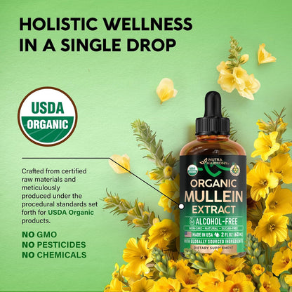 Mullein Drops for Lungs - USDA Organic Liquid - Mullein Leaf Extract Supplement - Made in USA