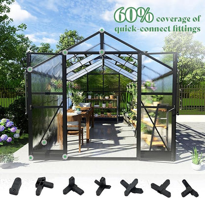 AMERLIFE 8x12x7FT Polycarbonate Greenhouse, Walk in Greenhouse with Quick-Connect System, Green