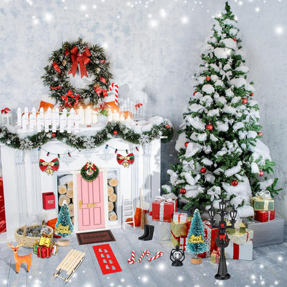 Shappy 39 Pcs Christmas Fairy Door Kit Wooden Elf Fairy Doors Decorations with Accessories Mini