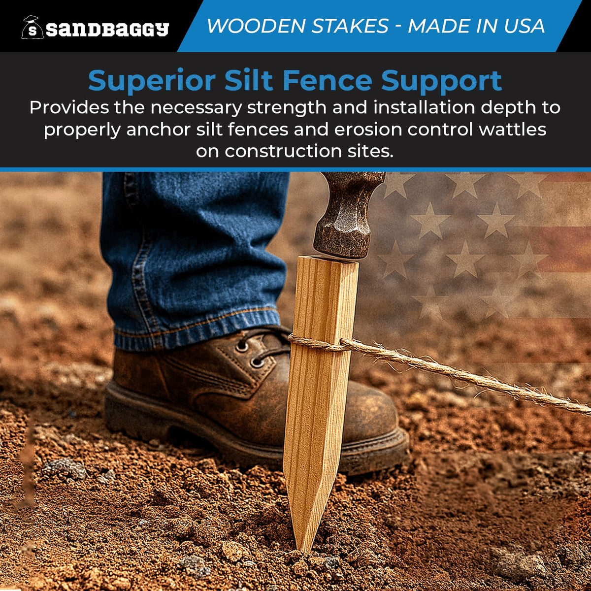 Sandbaggy 3 Ft Wood Stakes (1" X 3" X 36") - Made in The USA - 3" Extra Wide Stakes for Concrete