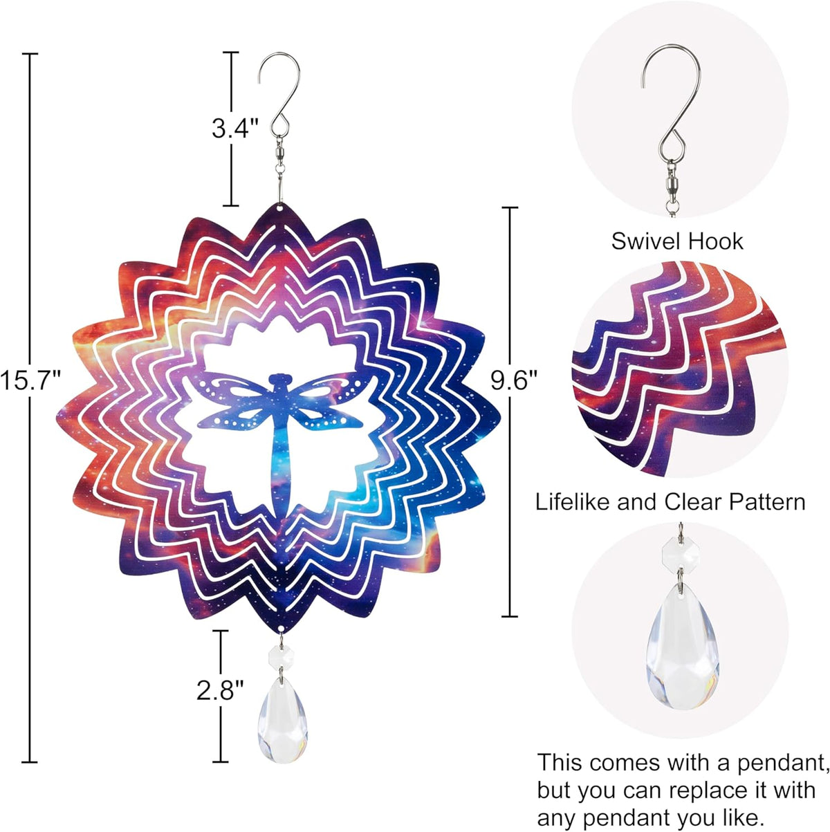 2PCS Garden Wind Spinners 3D Wind Sculptures Butterfly & Dragonfly Hanging Kinetic Wind Catchers