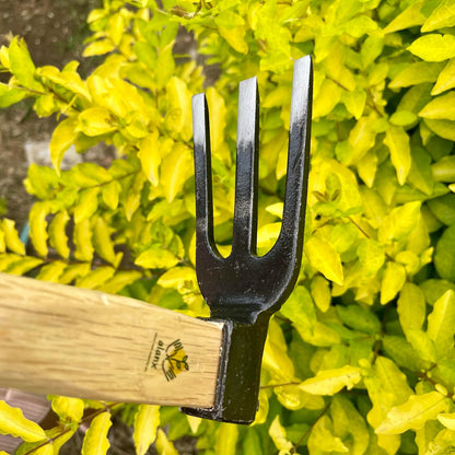 14 inch Japanese Hand Tiller/Rake for Garden, 3-tines Cultivator, Without Welding, Oak Handle, for
