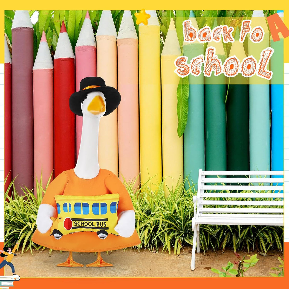 2 Pcs Porch Goose Outfit Halloween Geese Crayon Bus Teacher Cosplay Clothes for 23" Lawn Cement