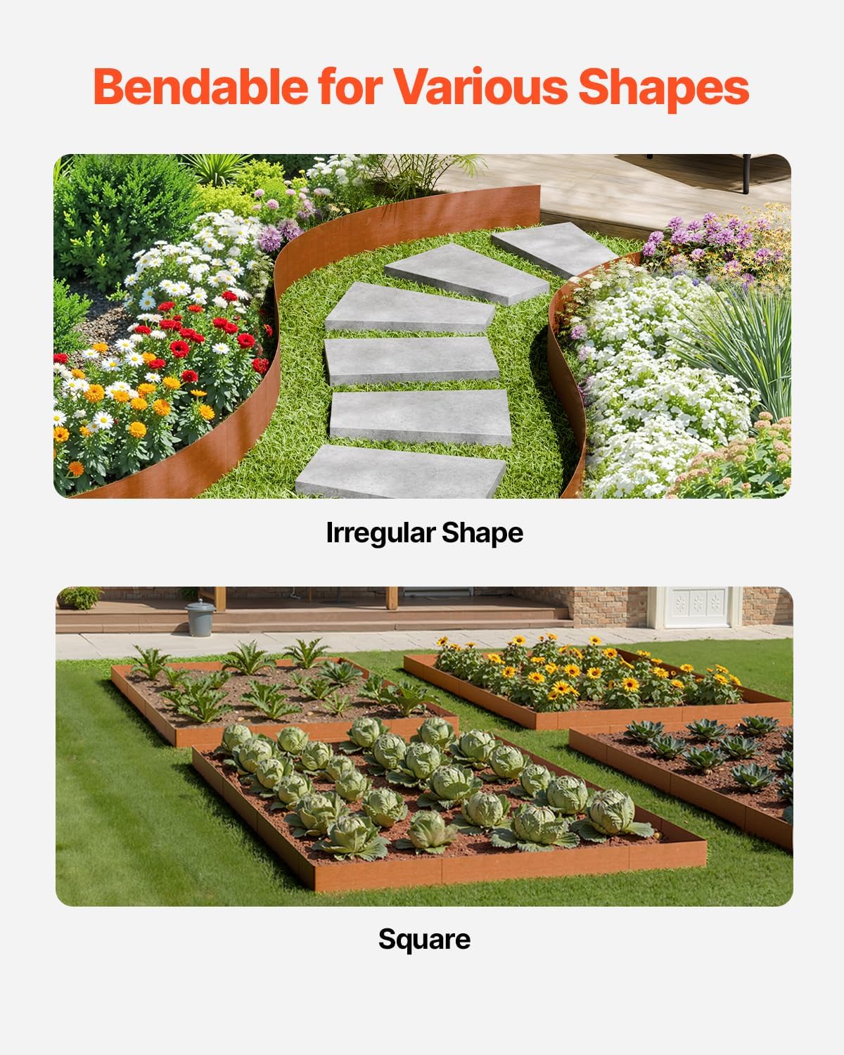VEVOR Steel Landscape Edging, 6 Packs 40 x 8 in Weather-Resistant & Pre-Rust Metal Landscape