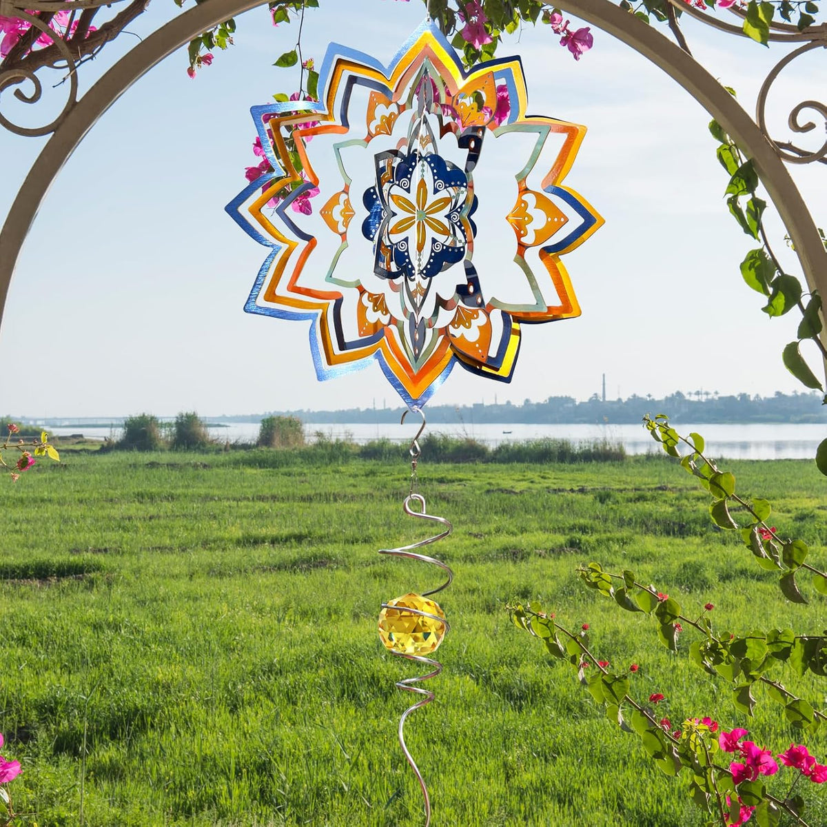 Mandala Wind Spinner - Starry Sky Design | 12-Inch Laser Cut Stainless Steel, Rustproof 3D Kinetic