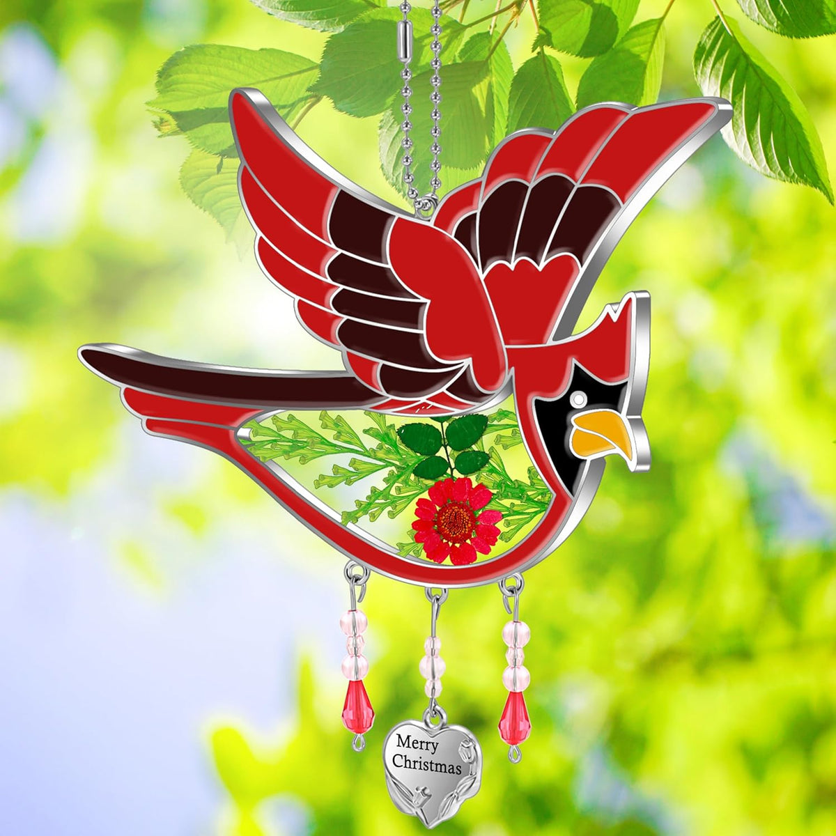 KY&BOSAM Cardinal Suncatcher Stained Glass Suncatchers for Windows Hangings Wind Chimes Ornament