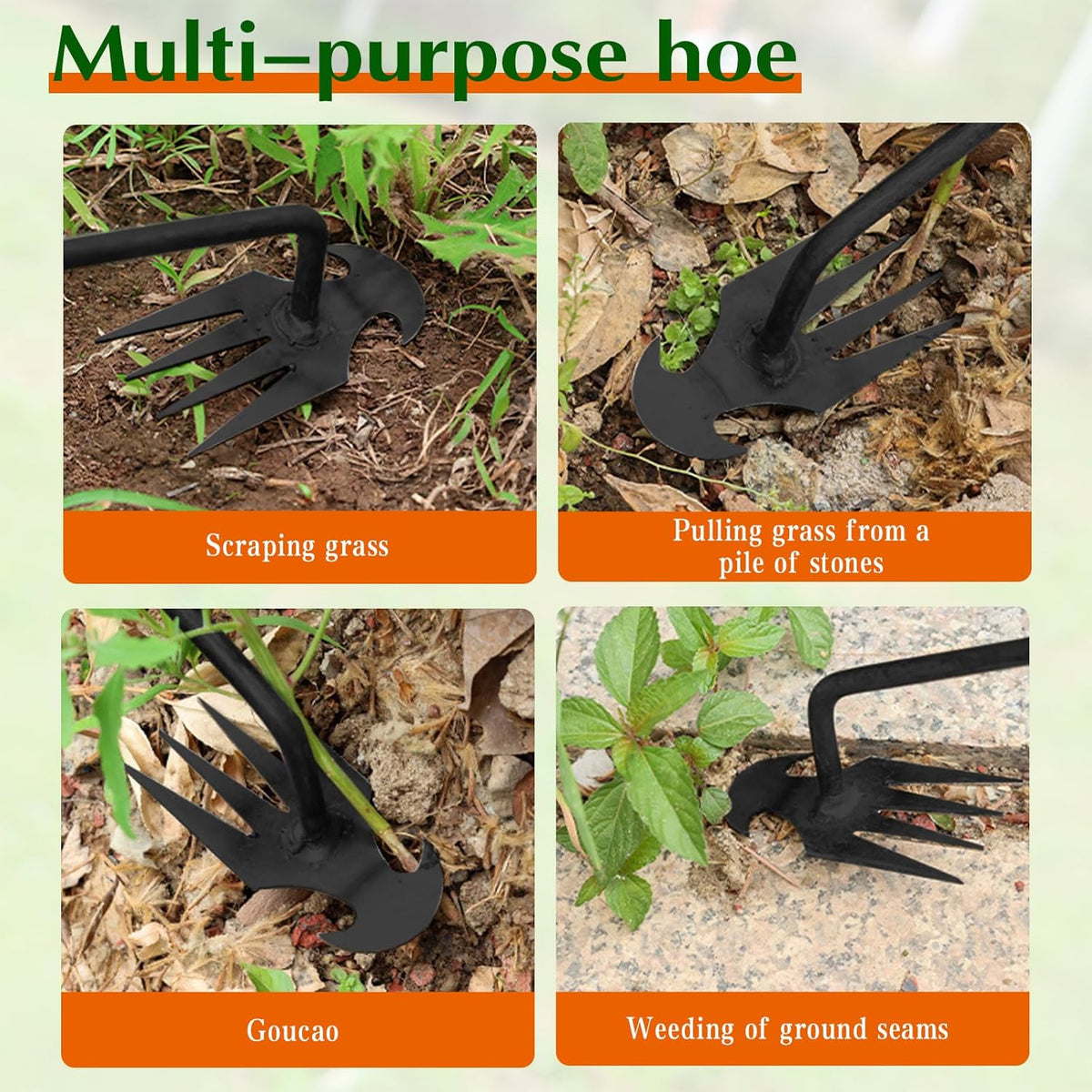 Weed Puller Tool Garden Weed Pulling Tool,Portable Garden Weeding Tool,4 Teeth Manganese Steel