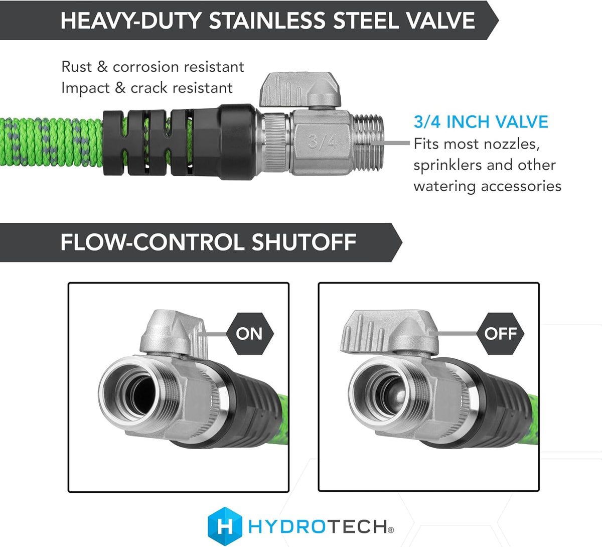 HydroTech 50 ft Expandable Garden Hose - Pro Series, 2x Max Flow, 3/4" No-Kink Flexibility