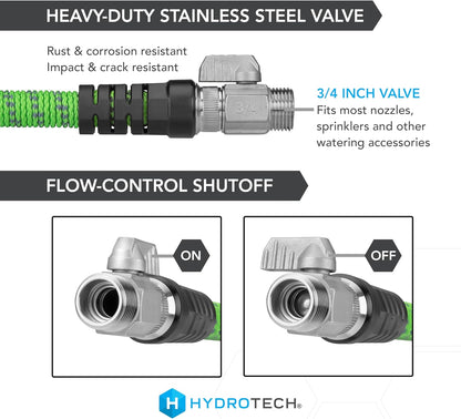 HydroTech 50 ft Expandable Garden Hose - Pro Series, 2x Max Flow, 3/4" No-Kink Flexibility