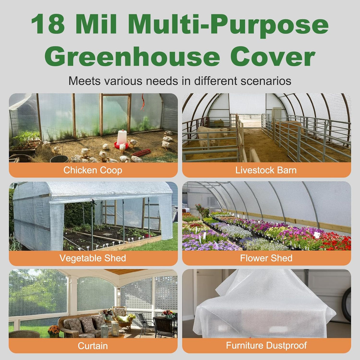 18 Mil Greenhouse Cover, 14x18 FT Clear Heavy Duty Greenhouse Tarp, UV Resistant Waterproof Green