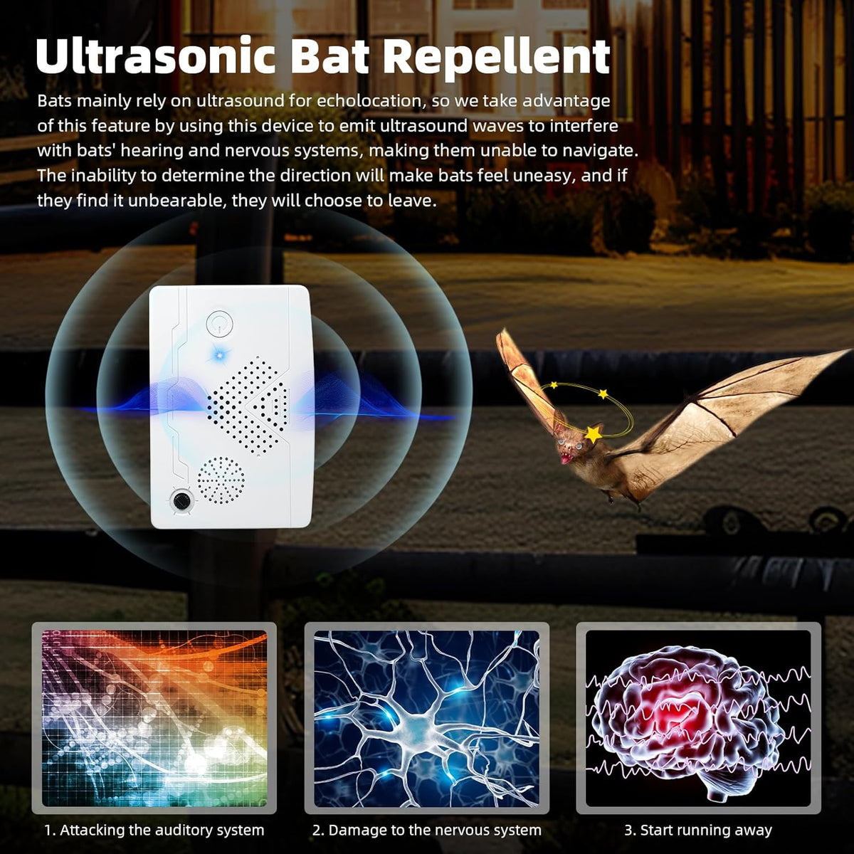 Ultrasonic Bat Devices for Attic: 4PCS Bat Removal Device for Garage, Indoor Outdoor Use - Humane