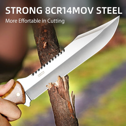 NedFoss 13.5" Machete Knife with Leather Sheath, Strong 8Cr14Mov Steel 0.22" Thick Blade Full Tang