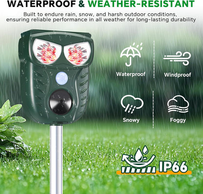 Solar Ultrasonic Animal Repellent Outdoor, Cat Squirrel Raccoon Dog Deer Repellent Device with