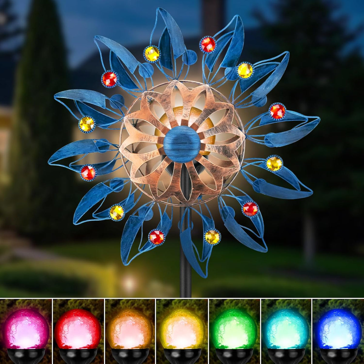Solar Wind Spinner Retro Spinner, Waterproof Outdoor Metal Wind Sculpture for Patio, Lawn & Garden