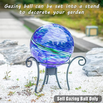 VCUTEKA Glass Outdoor Gazing Globe, Blue and Green Hand Painted Swirled Sphere for Patio Garden