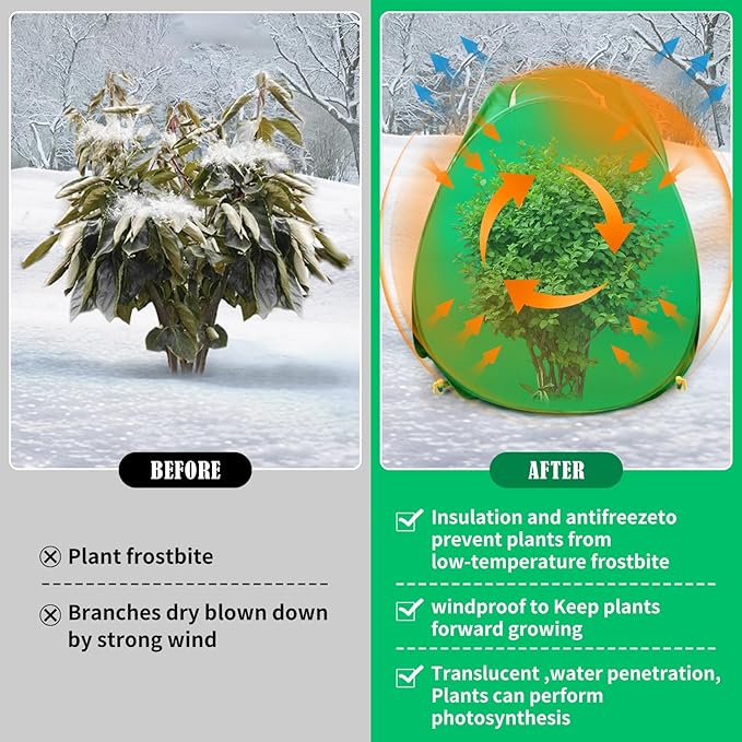 4 Pack Plant Covers Freeze Protection, Pop Up Shrub Frost Covers for Outdoor Plants Warm Plant