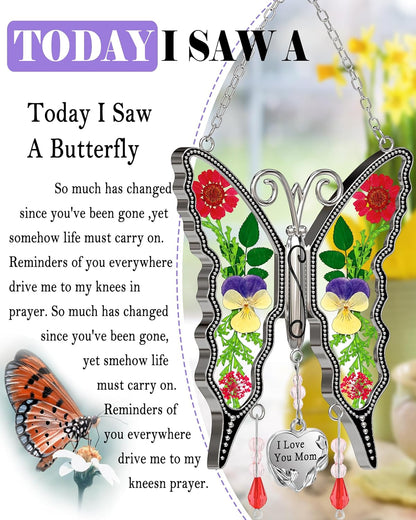 KY&BOSAM for Mom Suncatcher Butterfly Mother Gift I Love You Mom Stained Glass Suncatchers Hanging