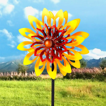 Sunflower Wind Spinners, 360 Degrees Swivel Metal Wind Sculptures, 62" Garden Pinwheels for Yard