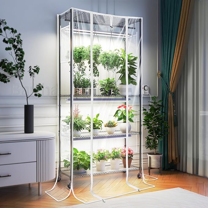 Barrina CX3Z Indoor Greenhouse with Grow Light, 4-Tier Metal Plant Stand with Zippered EVA Cover