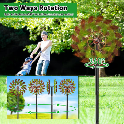 Metal Garden Wind Spinners Outdoor, 360 Degrees Kinetic Yard Windmills Garden Decor for Outside