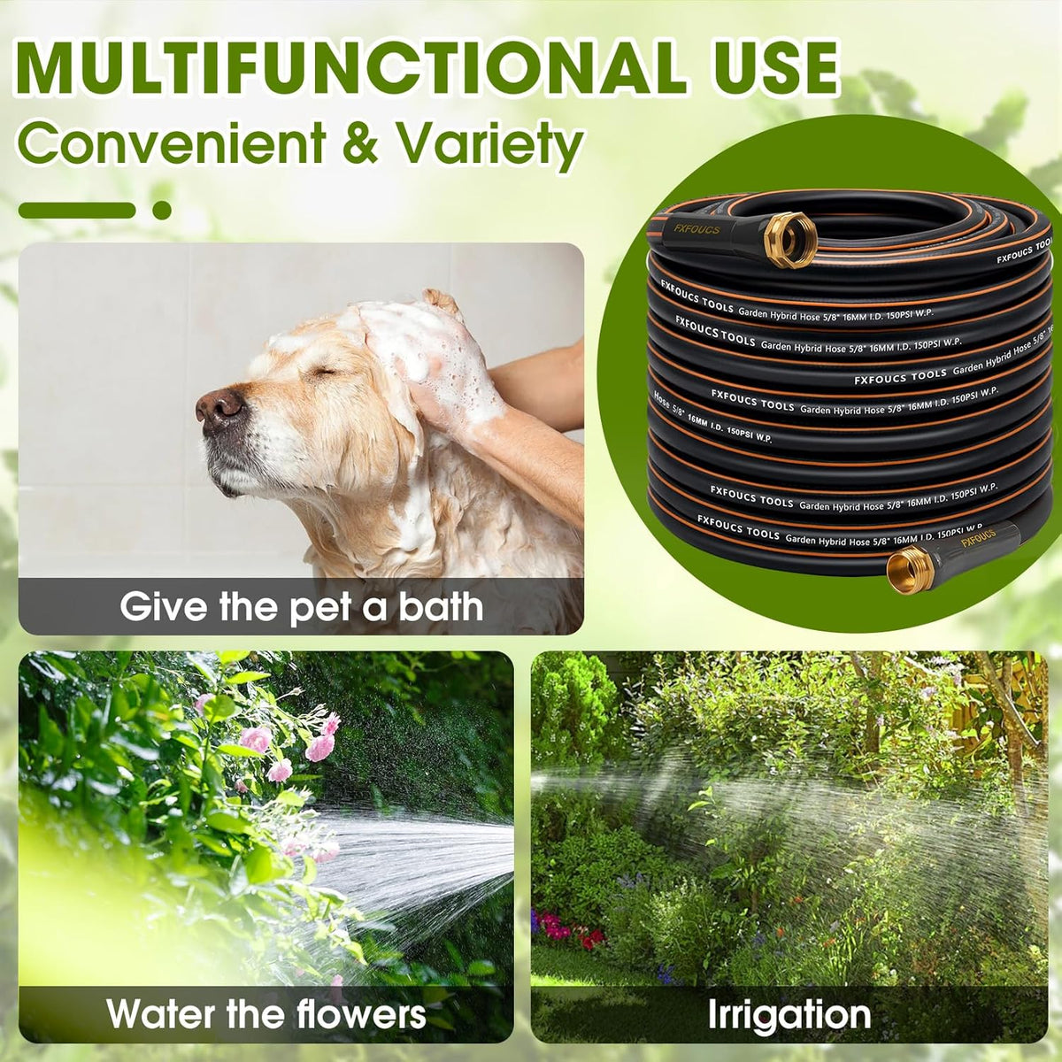 Heavy Duty Garden Hose – 5/8 Inch Flexible, Lightweight Hybrid Hose with 600 PSI Burst Pressure
