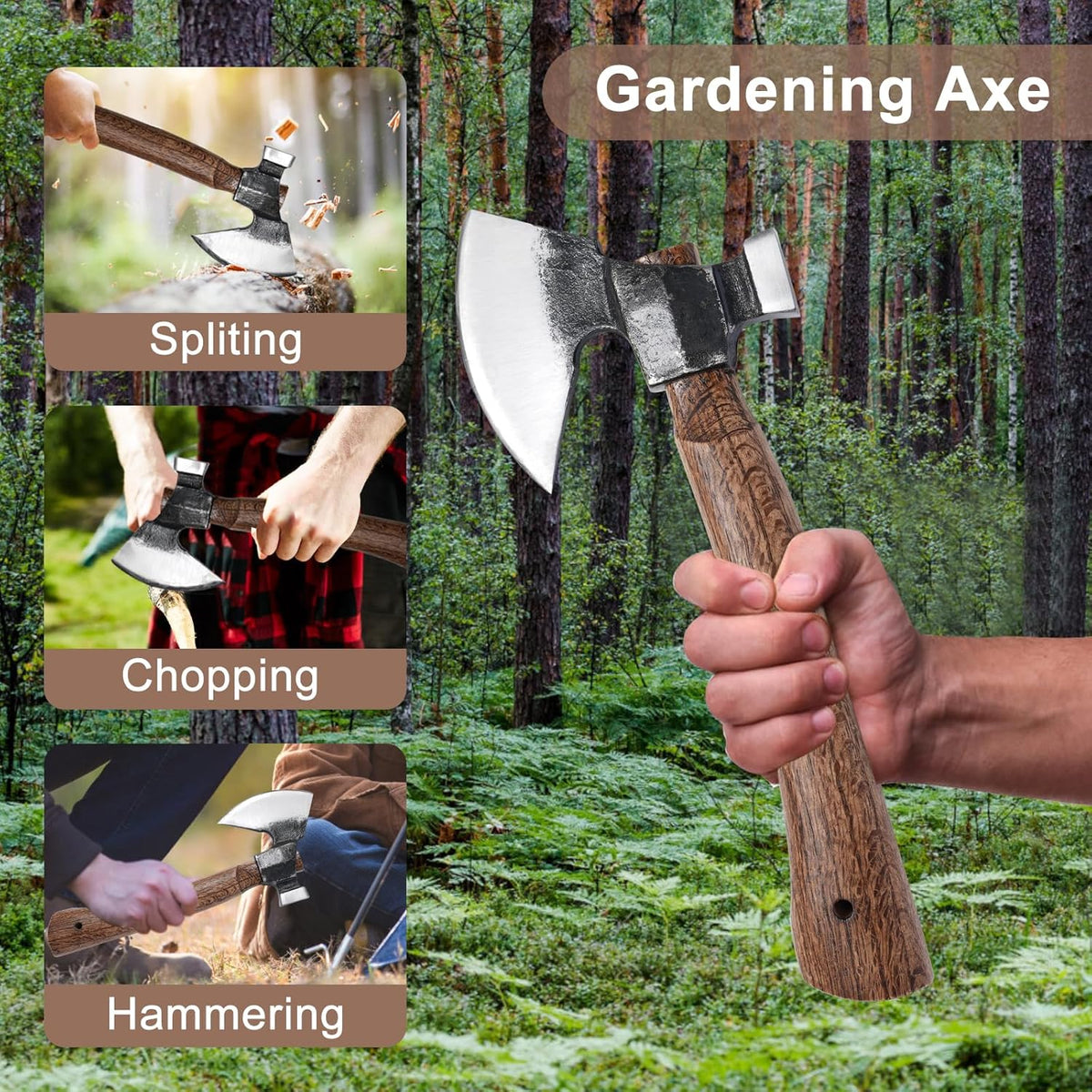 Wood Splitting Axe with Leather Sheath,Camping Hatchet with 10.74" Solid Handle,Bushcraft Axe with