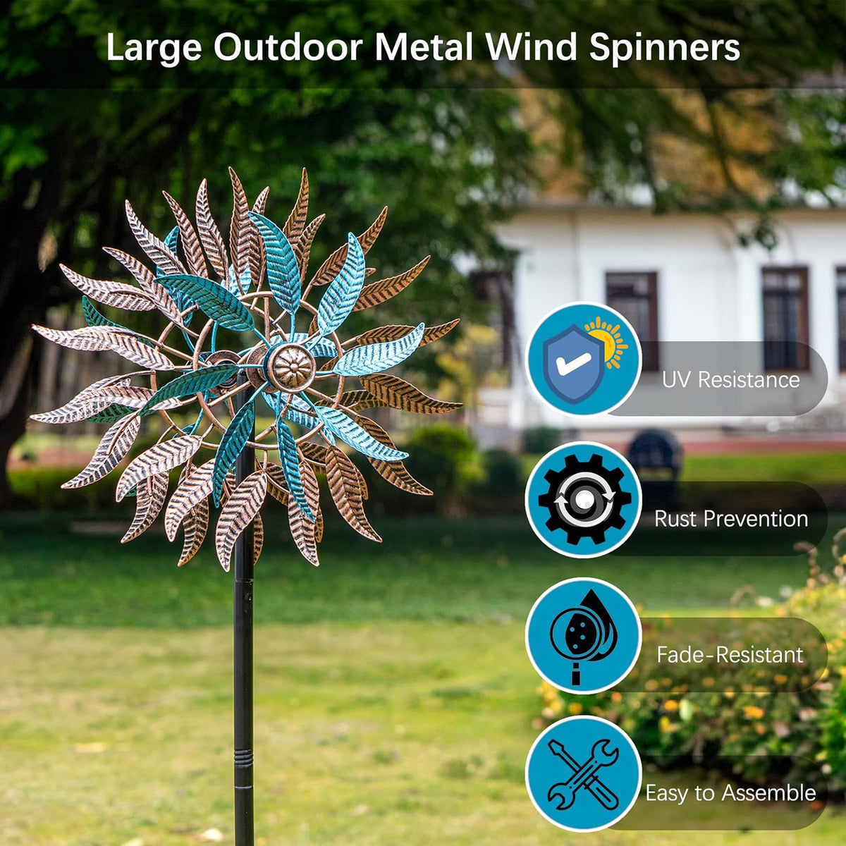 Large Outdoor Metal Wind Spinner,Two-Way Wind Sculptures,360 Degrees Kinetic Wind Spinners Yard Art