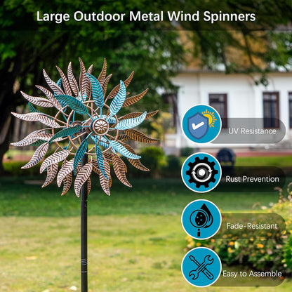 Large Outdoor Metal Wind Spinner,Two-Way Wind Sculptures,360 Degrees Kinetic Wind Spinners Yard Art
