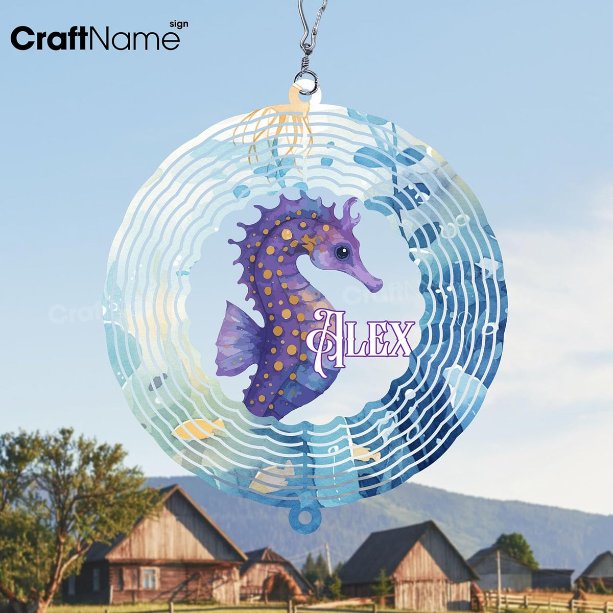 Personalized Hippocampus Wind Spinner 3D Stainless Steel, Hippocampus Garden Spinner Hanging