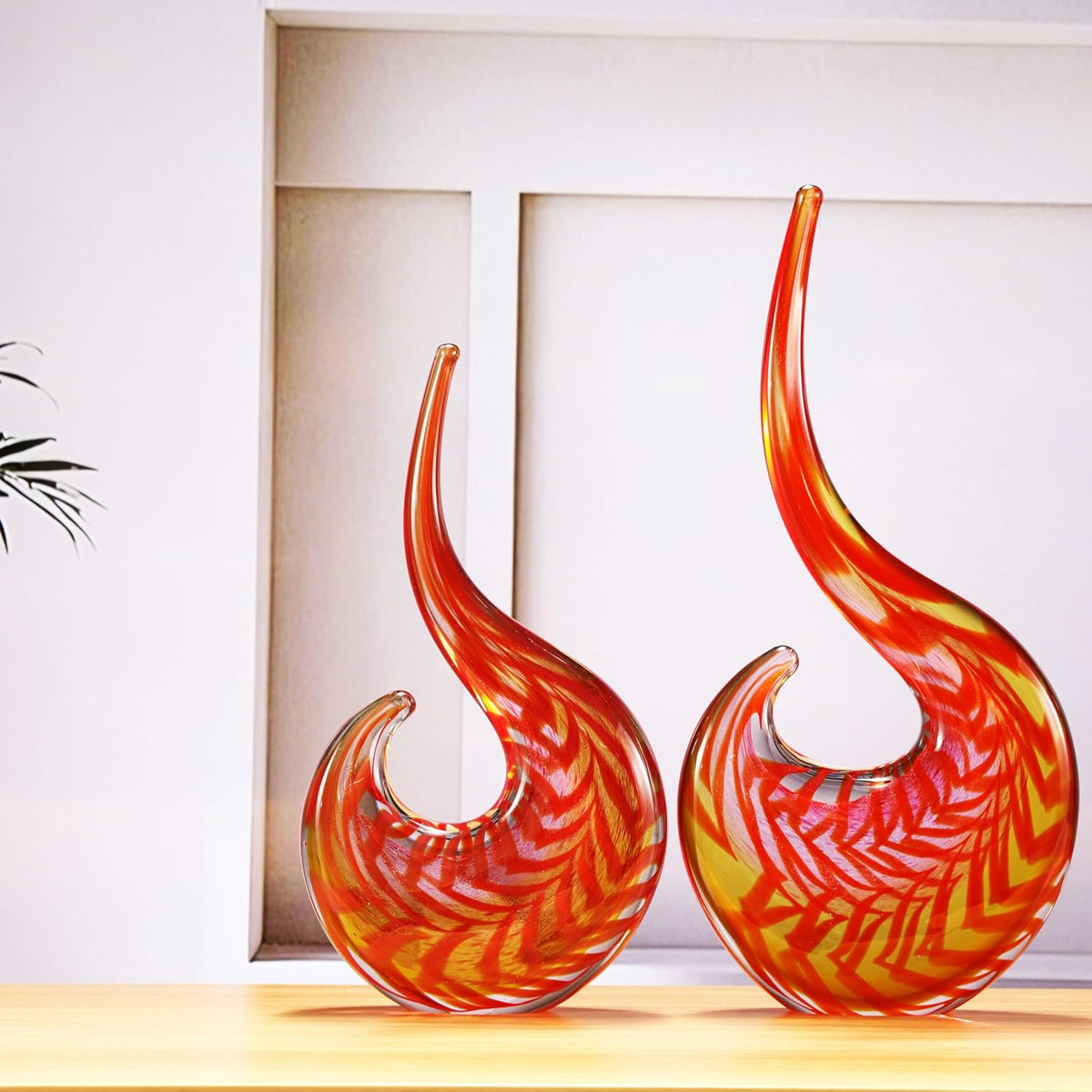 Luxury Lane Hand Blown Abstract Sun Conure Sommerso Art Glass Sculpture for Home Decor 15 inch Tall
