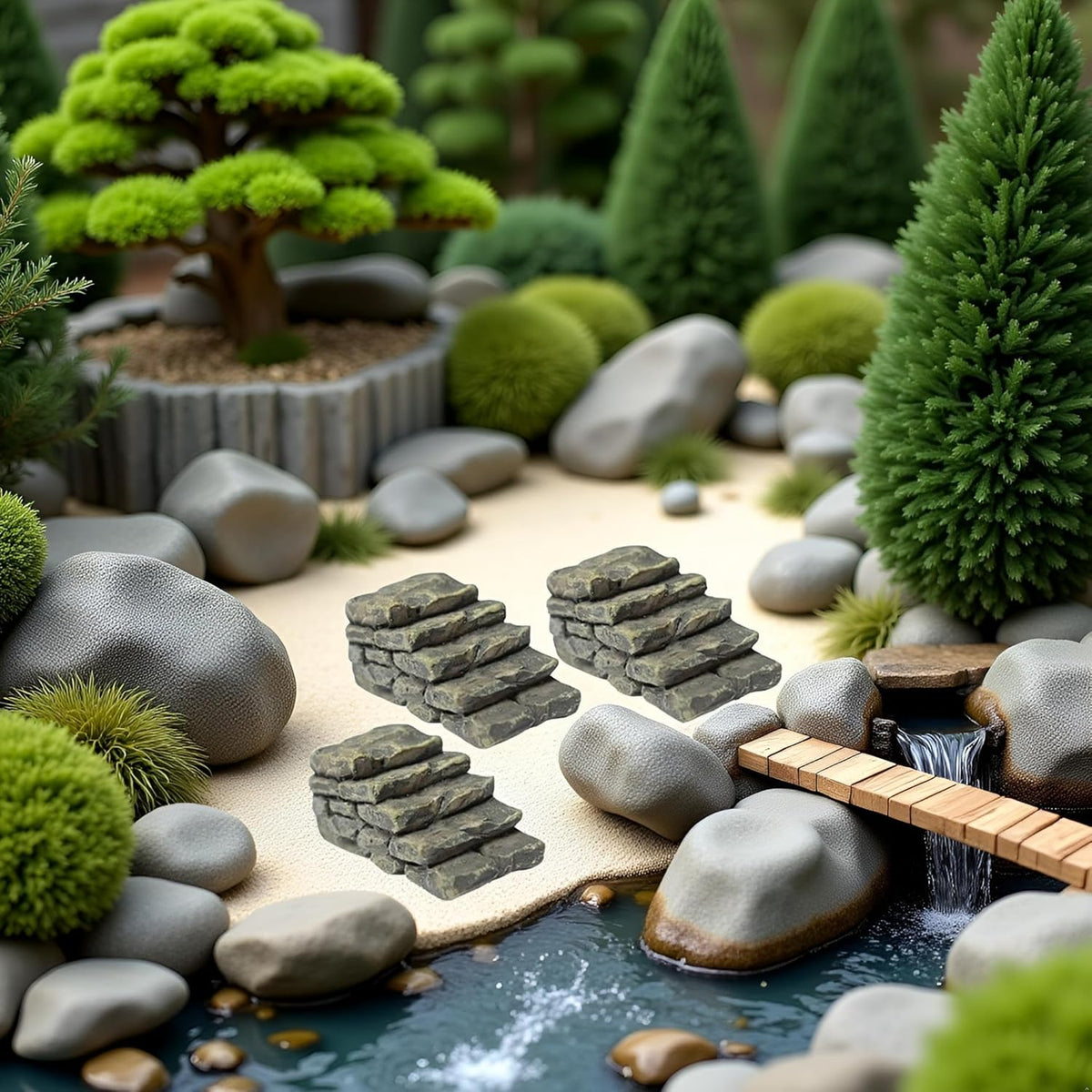 3 Pcs Miniature Resin Bridge Stair Stone Straight Bridge Stairs Stone Steps Garden Fairy Ornament