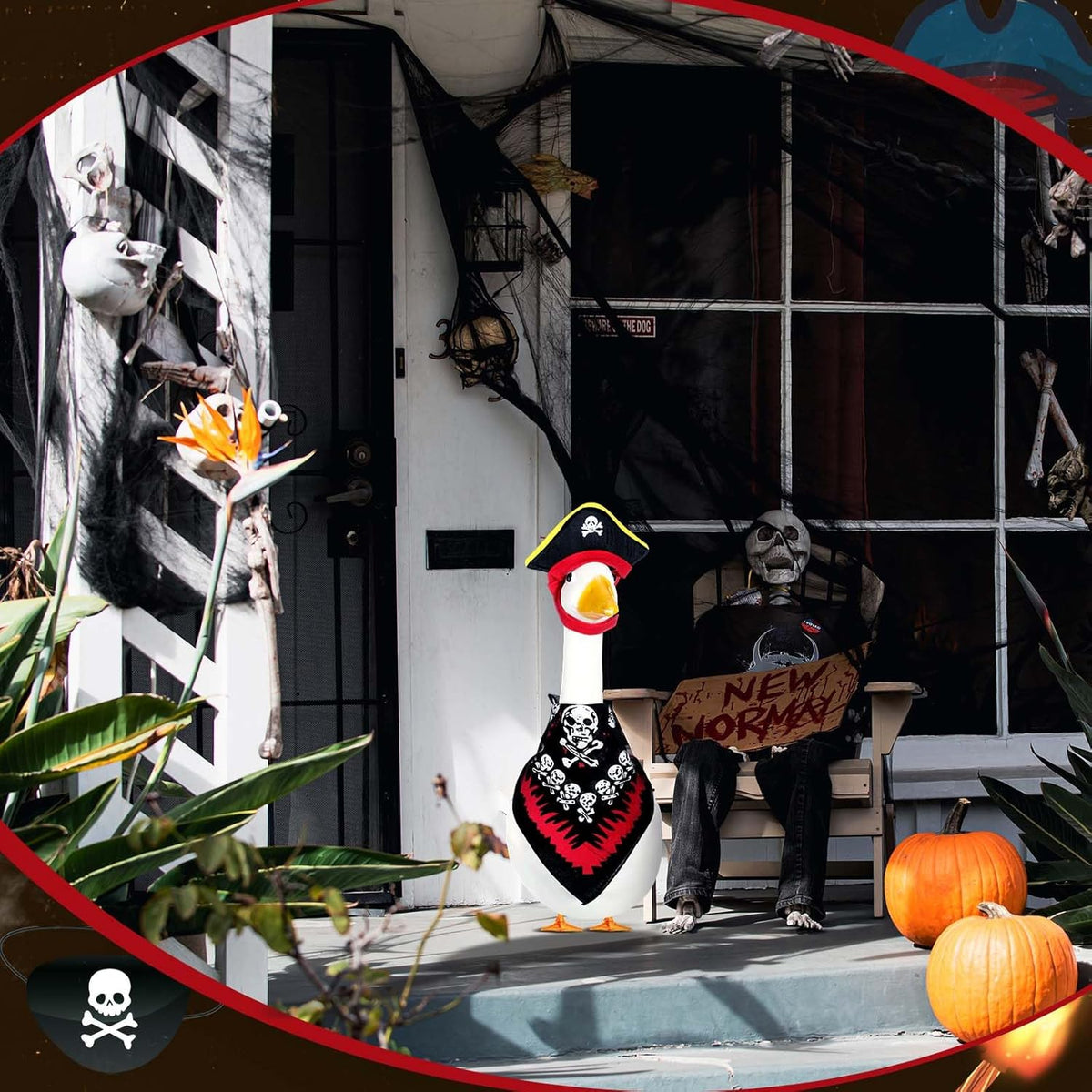 Halloween Pirate Lawn Porch Goose Outfit 23"/ 17'' Pirate Style with Bandana and Hat Costume Cement